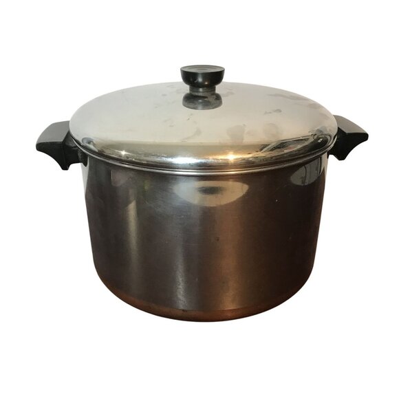 Vintage Revere Ware Stock Pot 8 QT Copper Clad Bottom Handle W/Lid USA - Picture 1 of 12